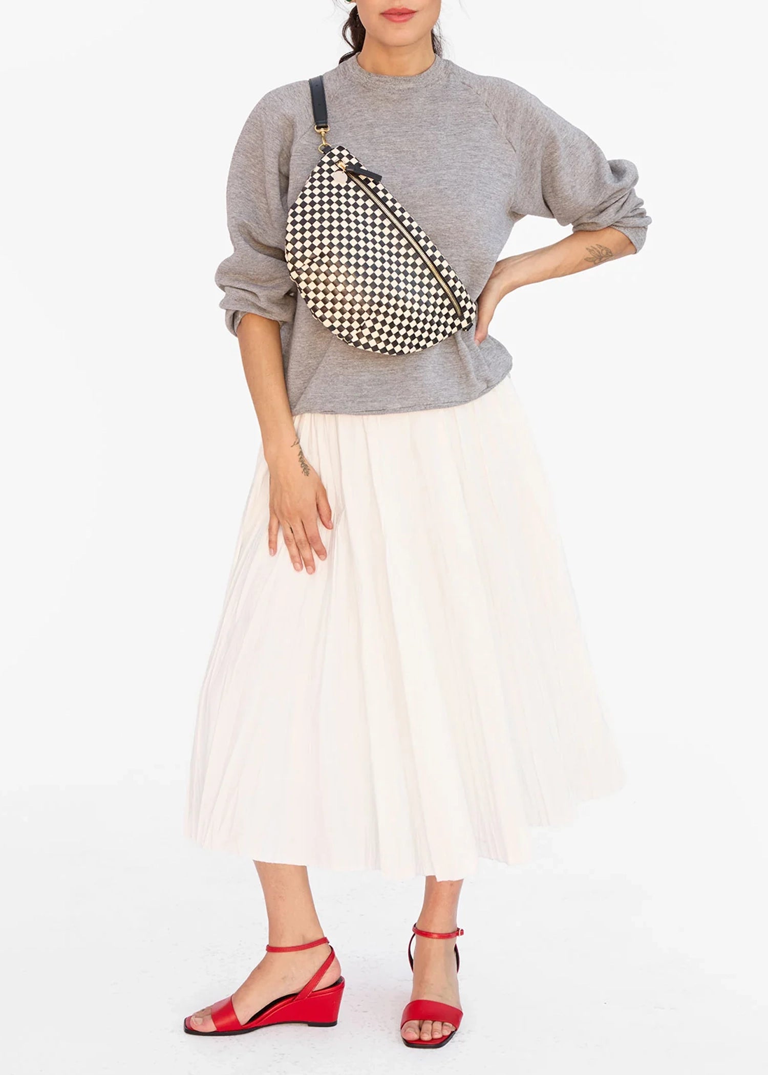 Clare-V-Grande-Fanny-Black-Cream-Woven-Checker