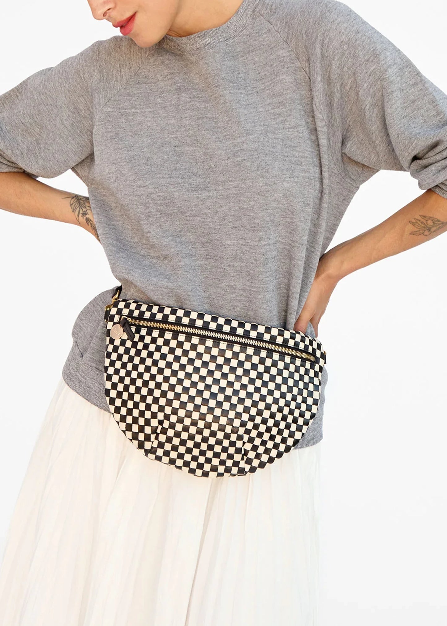 Clare-V-Grande-Fanny-Black-Cream-Woven-Checker