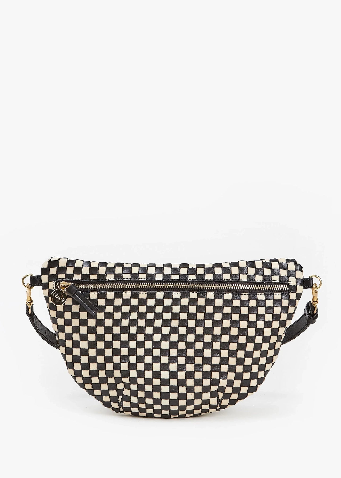 Clare-V-Grande-Fanny-Black-Cream-Woven-Checker