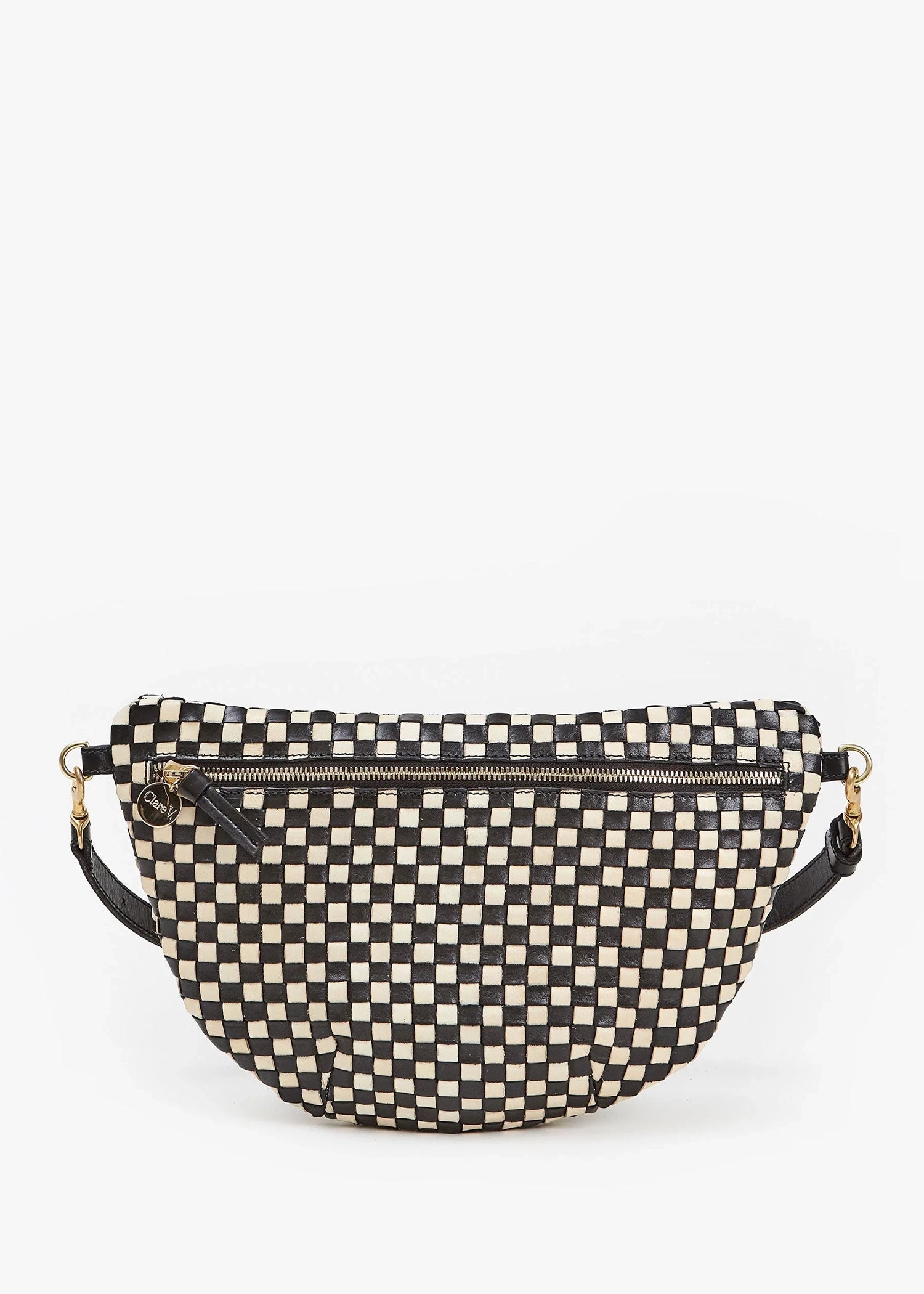 Clare-V-Grande-Fanny-Black-Cream-Woven-Checker