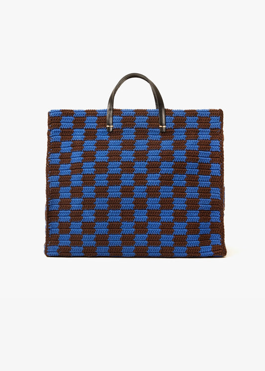 Clare-V-Summer-Simple-Tote-deep-blue-chocolate-checker