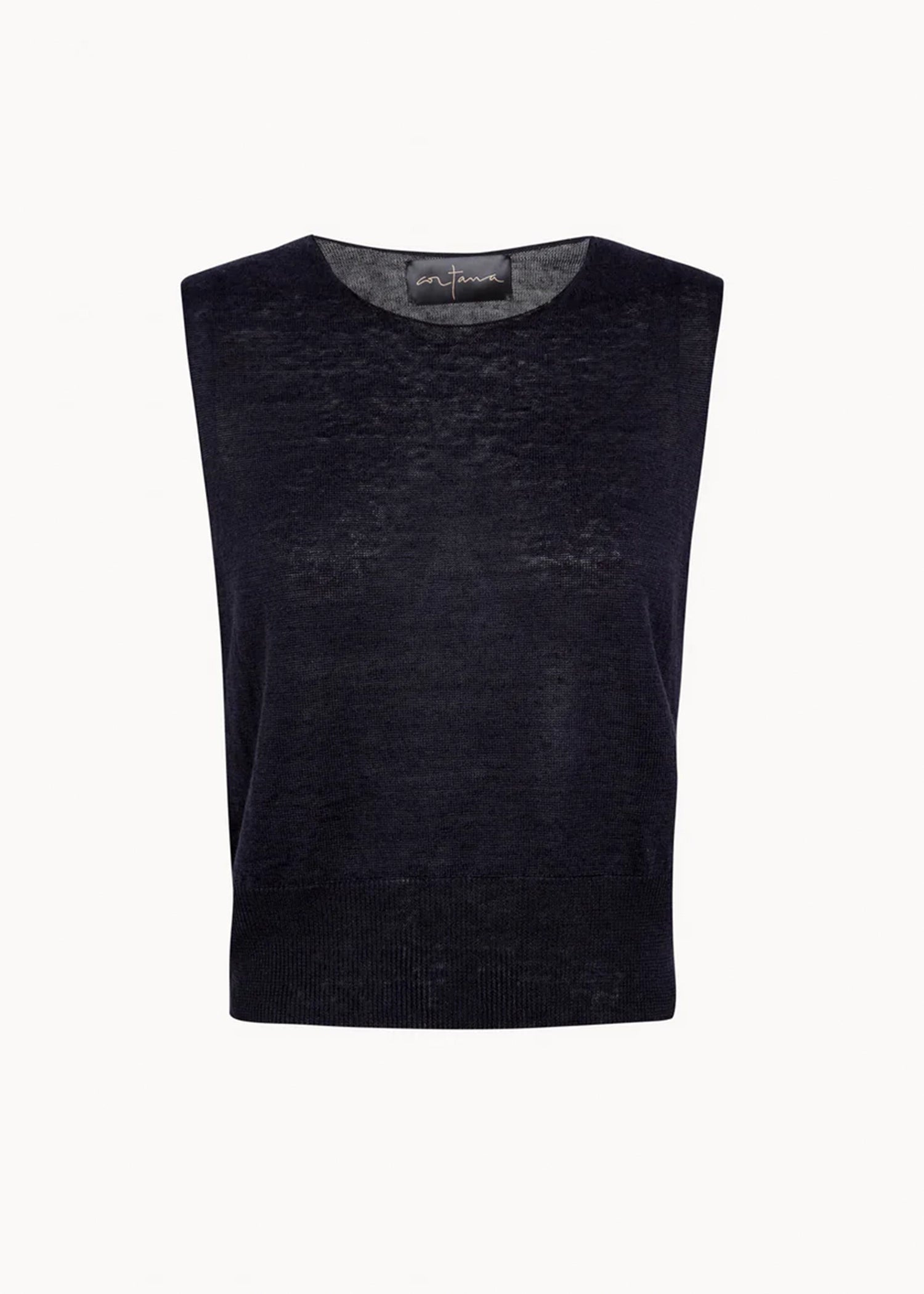 Cortana-Rinen-dark-navy-blue-linen-knit-vest