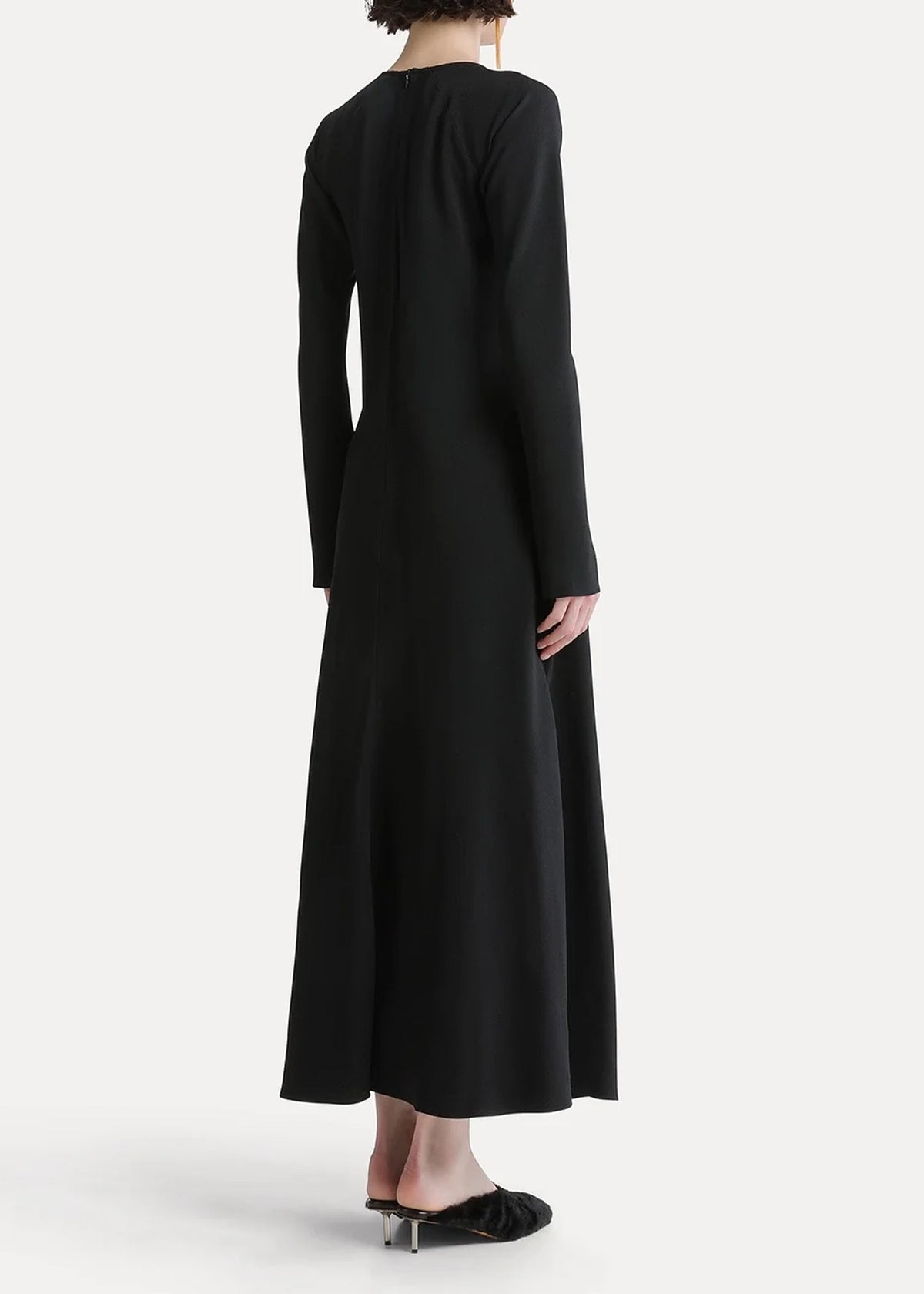 forte-forte-envers-satin-dress-with-jewel-flower-black
