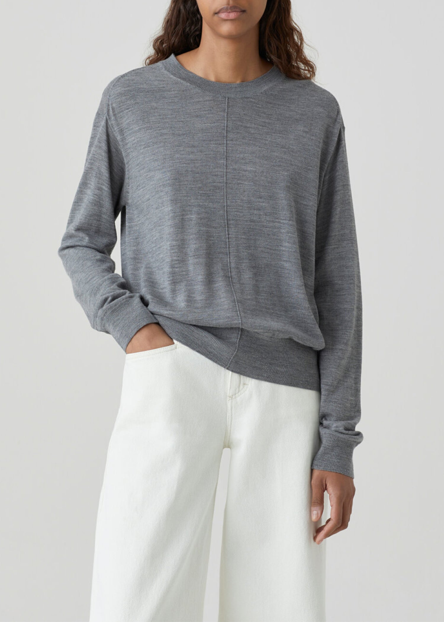 Closed | Organic Wool Crew Neck Sweater | grey heather melange